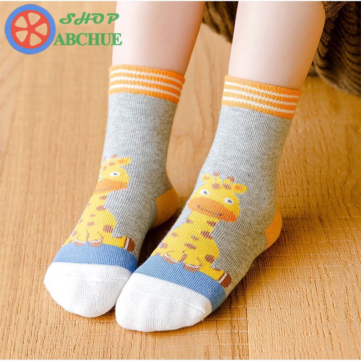 Tất Vớ Trẻ Em Minliu hình Hươu cao cổ Cho Bé Từ 1 – 12 Tuổi Chất Cotton Set 5 Đôi