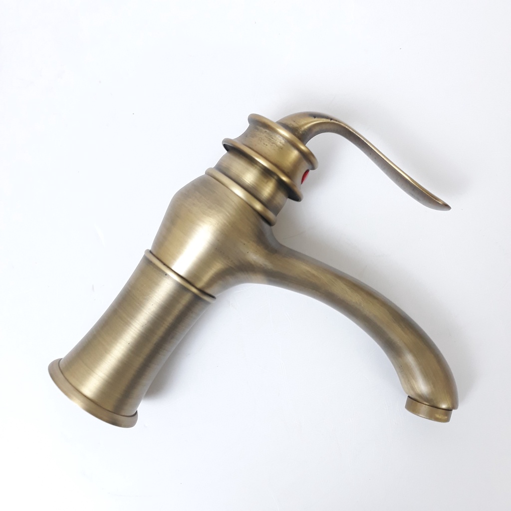Vòi lavabo nóng lạnh giả cổ bằng đồng [18cm] cao cấp mang phong cách Châu Âu cổ kính - chống gỉ, bền đẹp