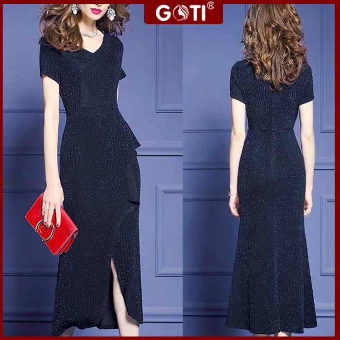 GOTI - Đầm Xoè Bigsize Nữ Thun Kim Tuyến Cao Cấp Dành Tặng Mẹ Trung Niên U50 U60 3335