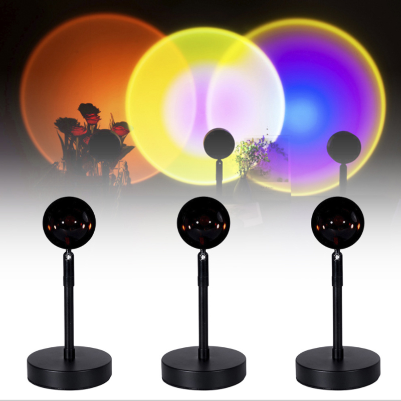 2021 USB Button Rainbow Sunset Projector Atmosphere Led Night Light Home Coffe shop Background Wall Decoration Colorful Lamp