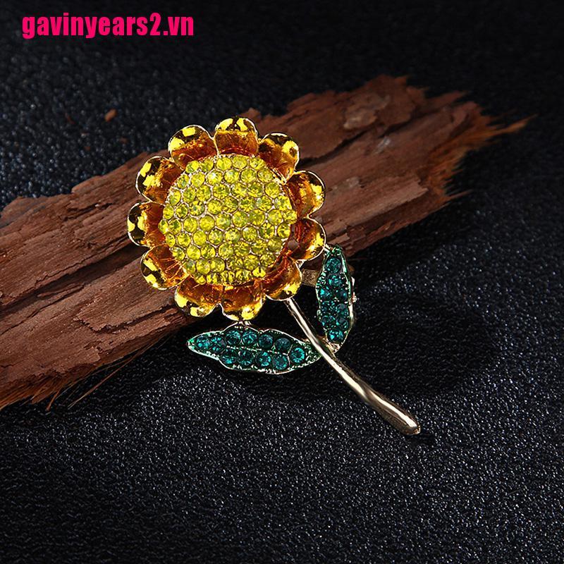 Bộ 2 Ghim Cài Áo Hình Hoa Hướng Dương Đính Đá Nhân Tạo Thời Trang