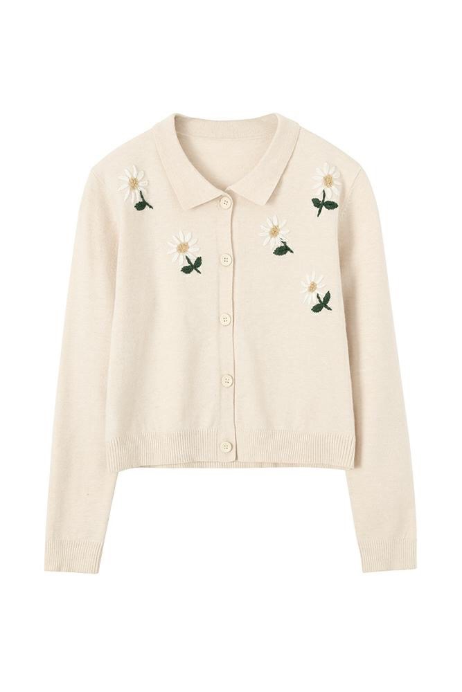 Áo khoác len Cardigan dáng rộng in hình hoa cúc | BigBuy360 - bigbuy360.vn