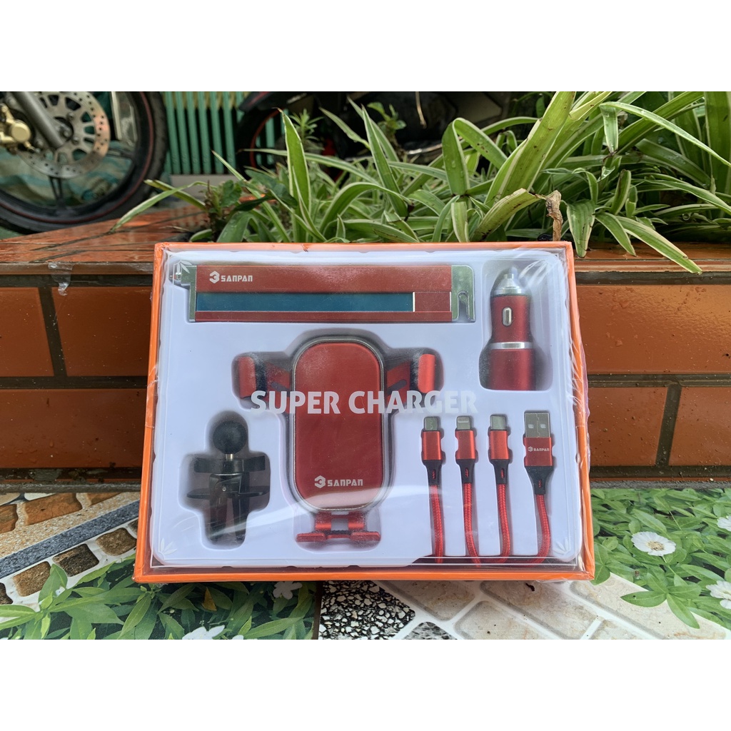 4 chi tiết Tẩu sạc 6A  3sanpam 12-24V 2 cổng USB, dây 3 đầu sạc,giá đỡ điện thoại cửa gió,bảng sdt