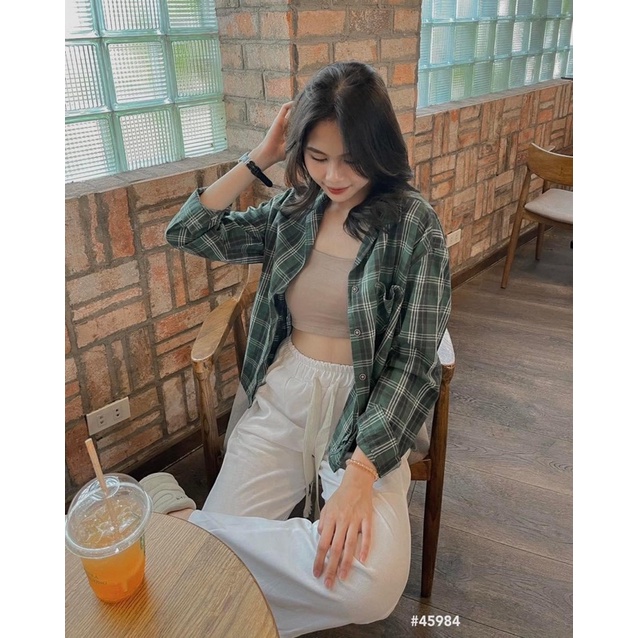 Áo sơmi cổ vest 1túi tay dài caro