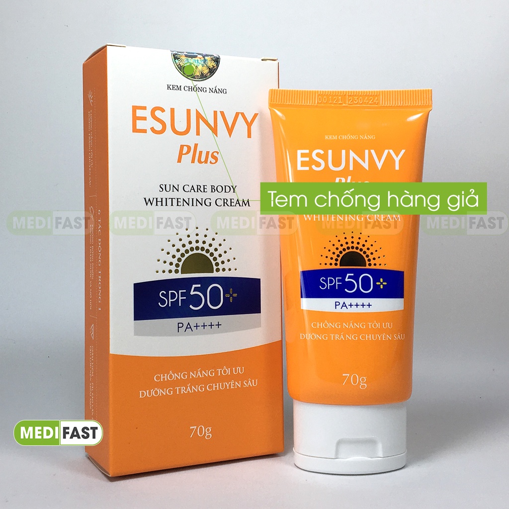 Kem chống nắng Esunvy Plus SPF 50 - làm kem nền trước trang điểm cho da mặt và body từ lá sen, trà xanh và thảo dược.