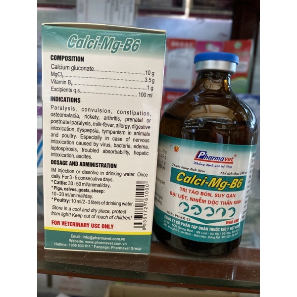 Canxi Mg B6 100ml - dùng cho gia cầm, thuỷ cầm, heo, bê, nghé, dê, cừu, trâu, bò