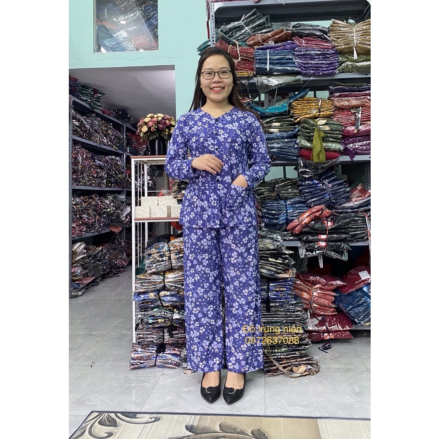 Bộ Đồ Trung Niên Chất Thun Lạnh Áo Bà Ba Tay Dài Quần Dài cho Mẹ Cho Bà