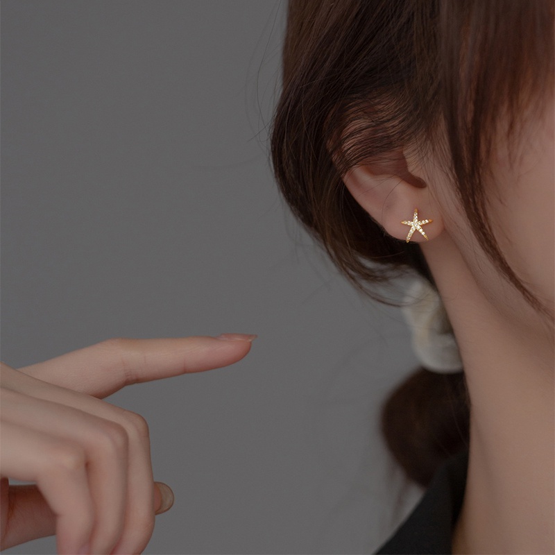 Khuyên tai BAMOER BSE679 bằng bạc 925 hình sao biển đính đá giả đơn giản thời trang cho nữ
