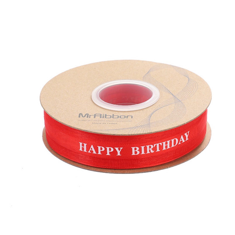 Ruy băng voan in chữ Happy birthday bản 25mm , ruy băng trang trí dài 45m