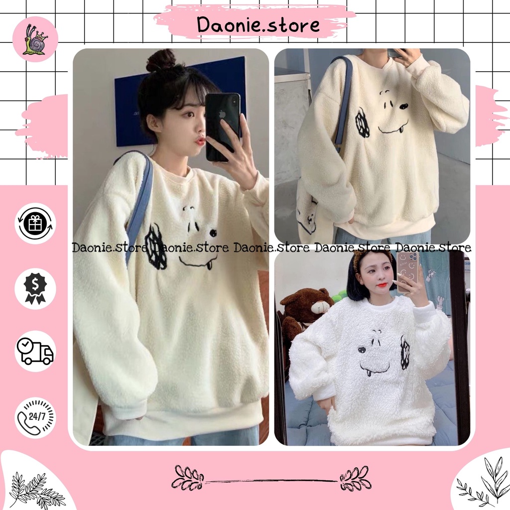 Áo nỉ lông Snoopy nam nữ form rộng tay bồng [FREESHIP] ♥ Sweater bông icon cún phong cách ulzzang ♥