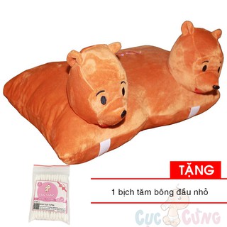 Gối đi xe máy 2 đầu - gấu Tặng 1 tăm bông đầu nhỏ cho bé