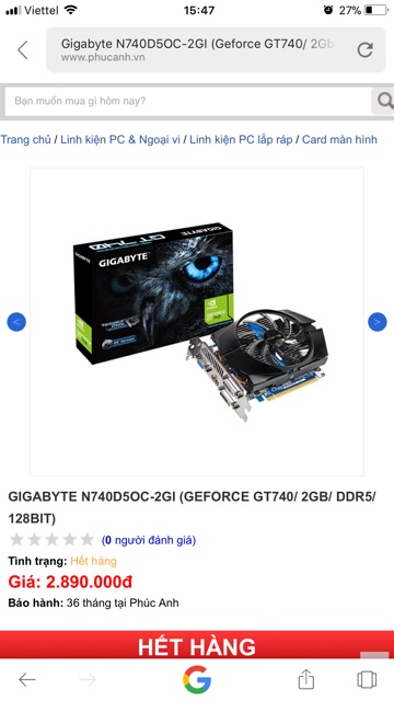 [Mã 1911ELSALE hoàn 7% đơn 300K] CARD chính hãng GIGA GV 740 2gdr5 128bit chơi Bupg,fifa 4... có kèm ảnh thật | BigBuy360 - bigbuy360.vn