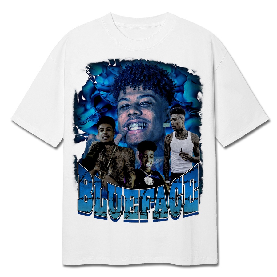 Blackwork | Áo Thun Vintage Blueface Tay Lỡ Unisex - Đen/Trắng Cổ Tròn