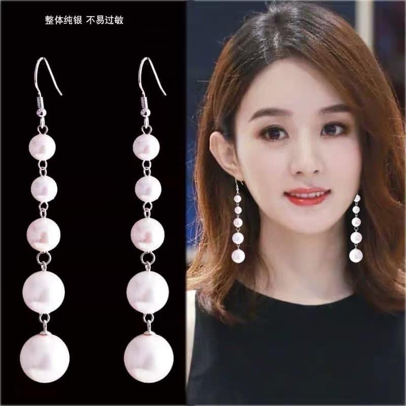 Bông tai Ngọc trắng dài 3 hạt đến 4 hạt..