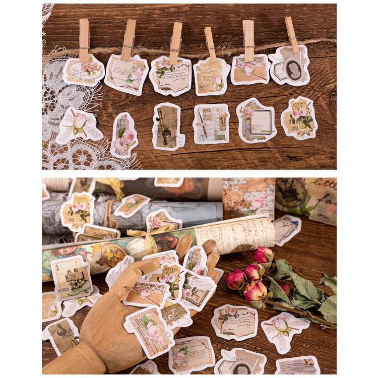 Hộp 46 Nhãn dán sticker Bức thư hoa hồng trang trí sổ tay bullet journal M752