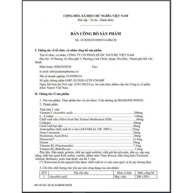 Diamond White Viên uống trắng da Ngọc Trinh 2020 - không code | BigBuy360 - bigbuy360.vn