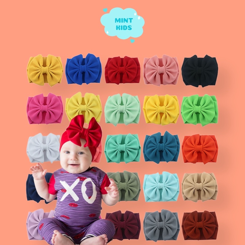 Băng đô turban cho bé dưới 2 tuổi đính nơ duyên dáng