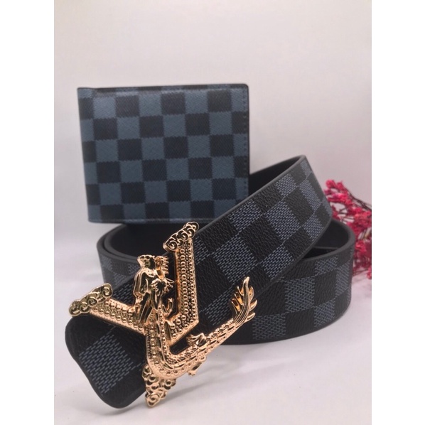 COMBO bộ caro đen ròng - thắt lưng và ví - Dây nịt da và bóp da cao cấp new 2022 ( hàng HOTTREN )