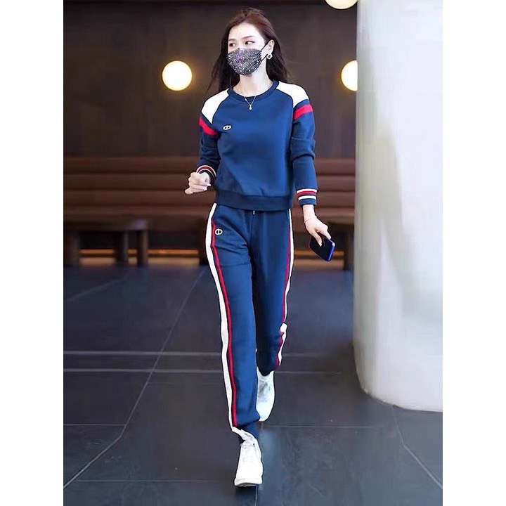 Bộ thể thao nữ thu đông dài tay, bộ thu đông mặc ở nhà, bộ ngủ quần bo gấu chất nỉ da cá loại đẹp