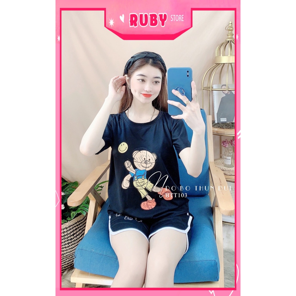 Đồ bộ nữ mặc nhà chất thun mềm mịn  in hình hoạt hình dễ thương Đồ bộ thun đùi BTT103