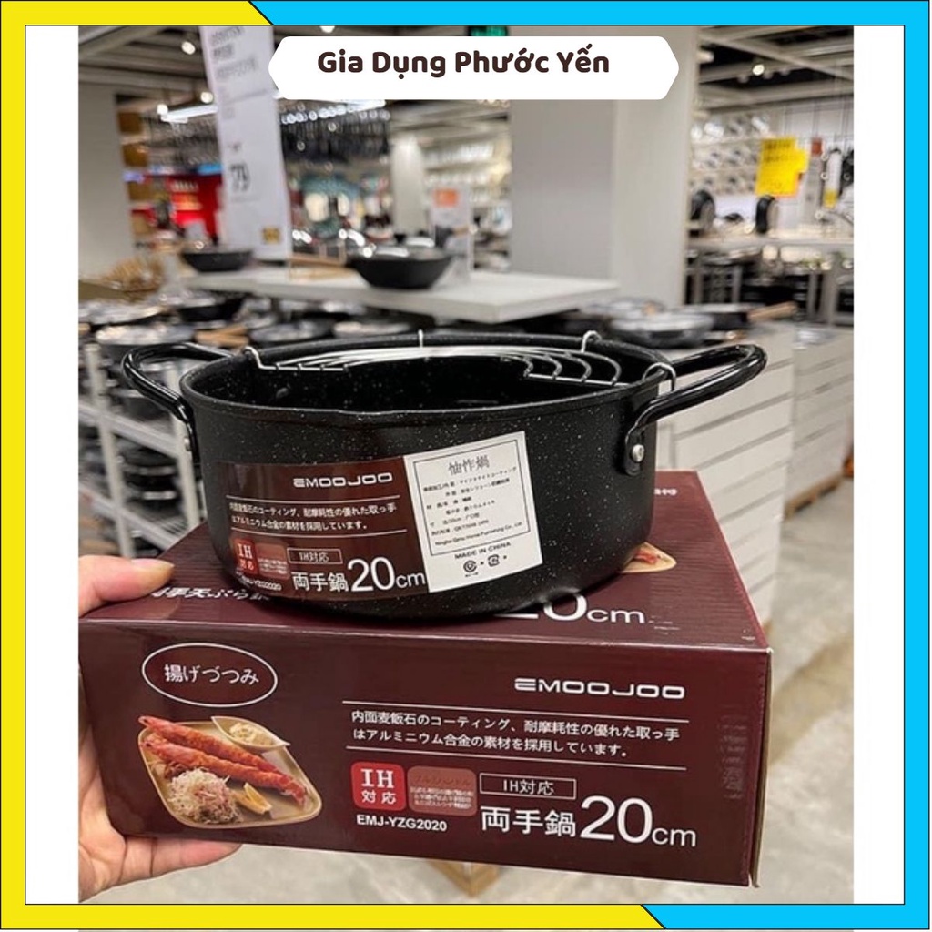 Nồi chảo chiên rán chống dính EMOOJOO Nhật có khay để ráo mỡ dùng cho mọi loại bếp