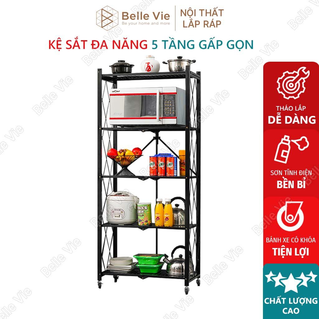 🥰[HÀNG XUẤT DƯ]🥰 Kệ Sắt Đa Năng 5 Tầng-⭐️𝑭𝒓𝒆𝒆𝒔𝒉𝒊𝒑 ⭐️Kệ Đựng Đồ Nhà Bếp-Có Gấp Gọn Có Bánh Xe Sơn Tĩn