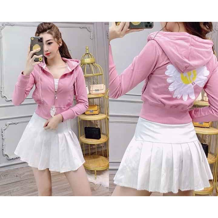 Áo khoác da cá lửng thêu bông cúc sau lưng 💟