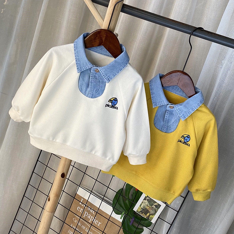 Children's new long sleeved T-shirt, children's top, lapel polo, baby autumn sweater, baby Korean bottomed shirt