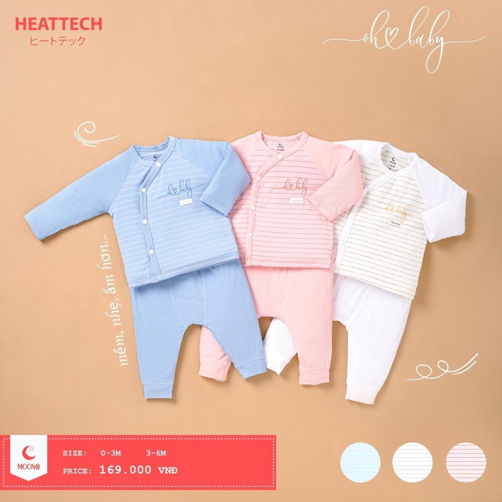 Bộ sơ sinh cài lệch kẻ Moon chất tăm tre