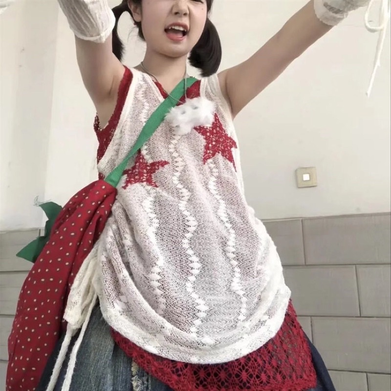 Áo lưới 2 lớp hoạ tiết sao Rock Star phong cách Gothic Y2K