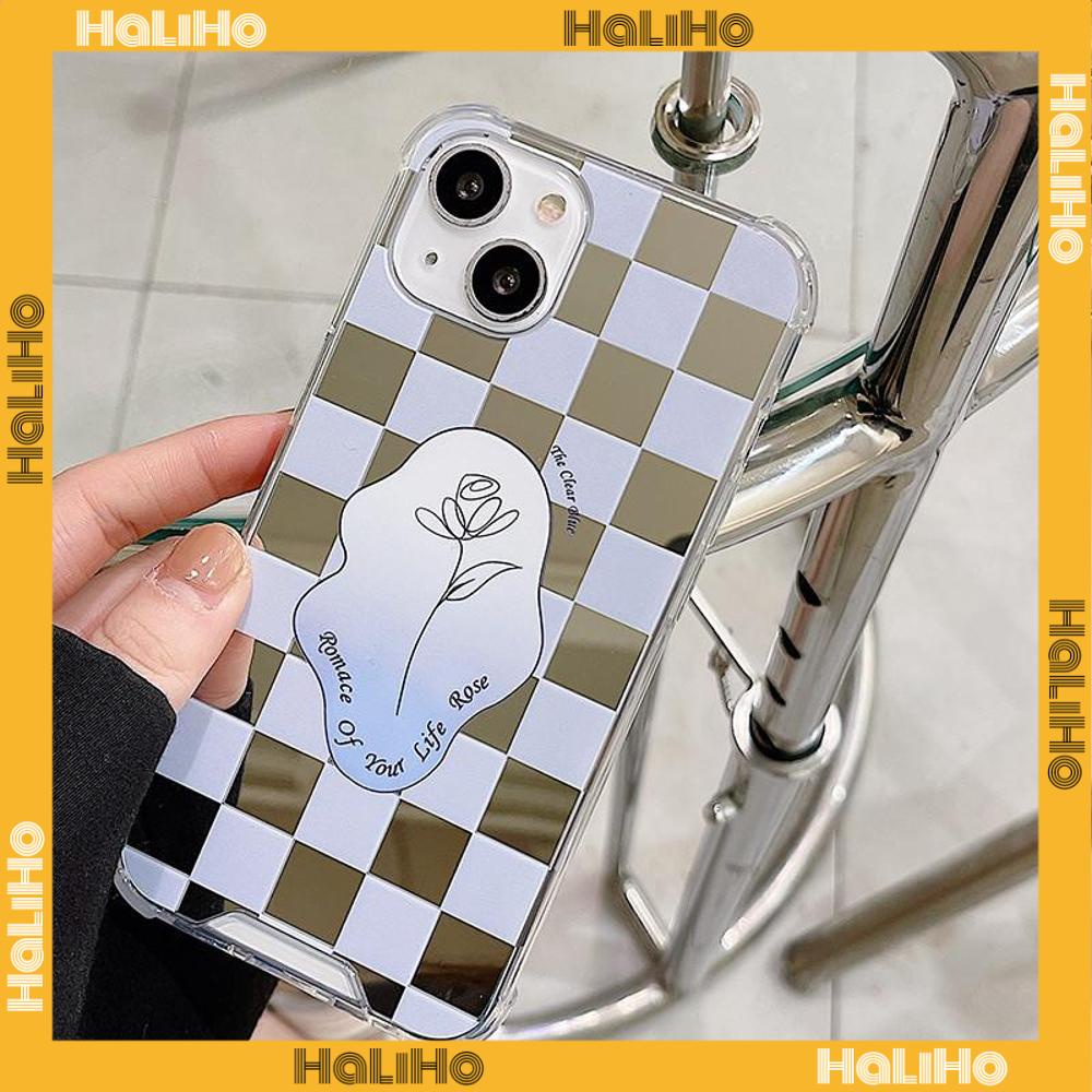 iPhone Case Luxury Acrylic Mirror Airbag Shockproof Protection Camera Checkerboard Check Rose Flower Compatible For iPhone 11 Pro Max 13 Pro Max 12 Pro Max 7Plus XS Max