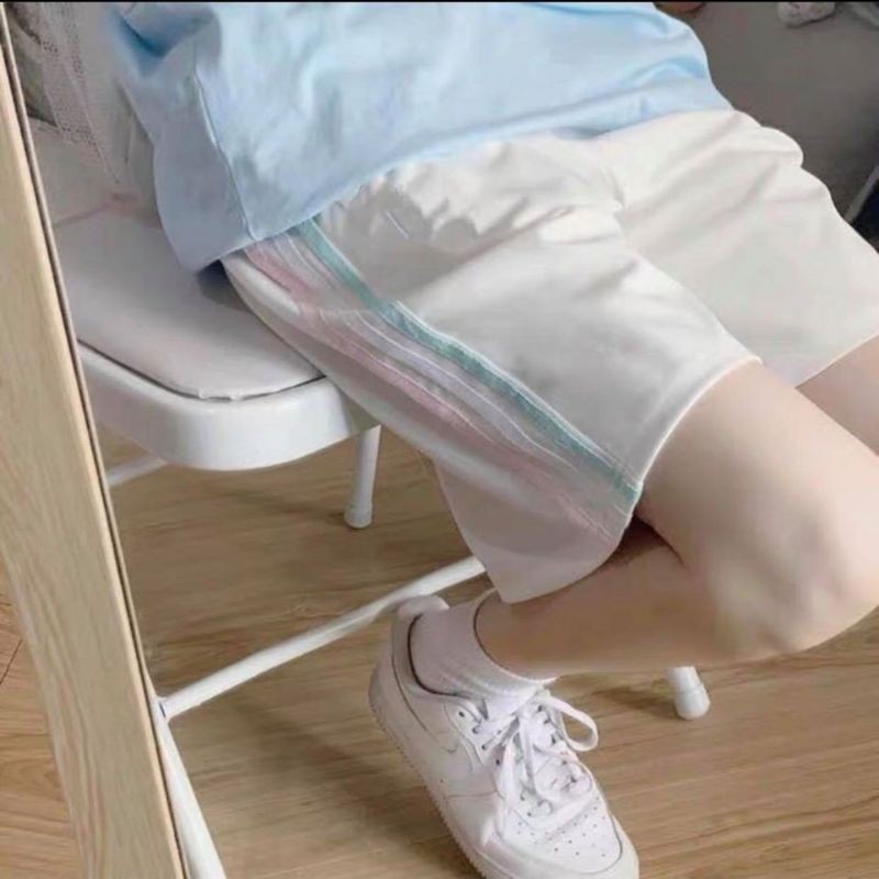 Quần Short thun RIO Nam Nữ Unisex phối 3 sọc trắng/ đen/ blue - quần đùi ngắn ống suông