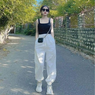 Quần baggy đũi nữ cạp chun lưng cao màu đen đẹp ống bó dáng Quần Bom thun mát dáng thể thao mặc di học công sở siêu xinh