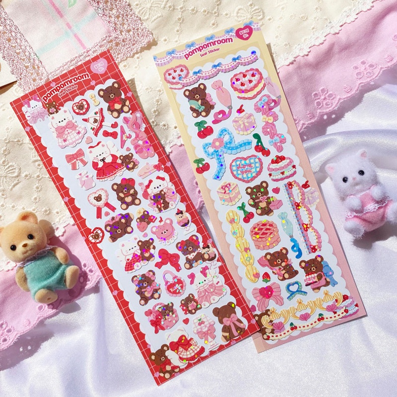 STICKER HÌNH DÁN GẤU VÀ THỎ POMPOMROOM TRANG TRÍ TOPLOADER, SỔ TAY