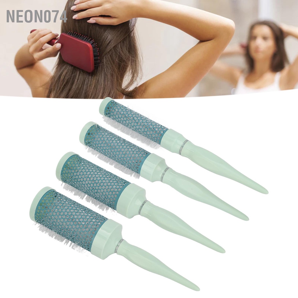 Neon074 Bàn chải tóc thùng Trang chủ Salon tròn Công cụ tạo kiểu cho thổi sấy uốn duỗi thẳng Màu xanh lá cây