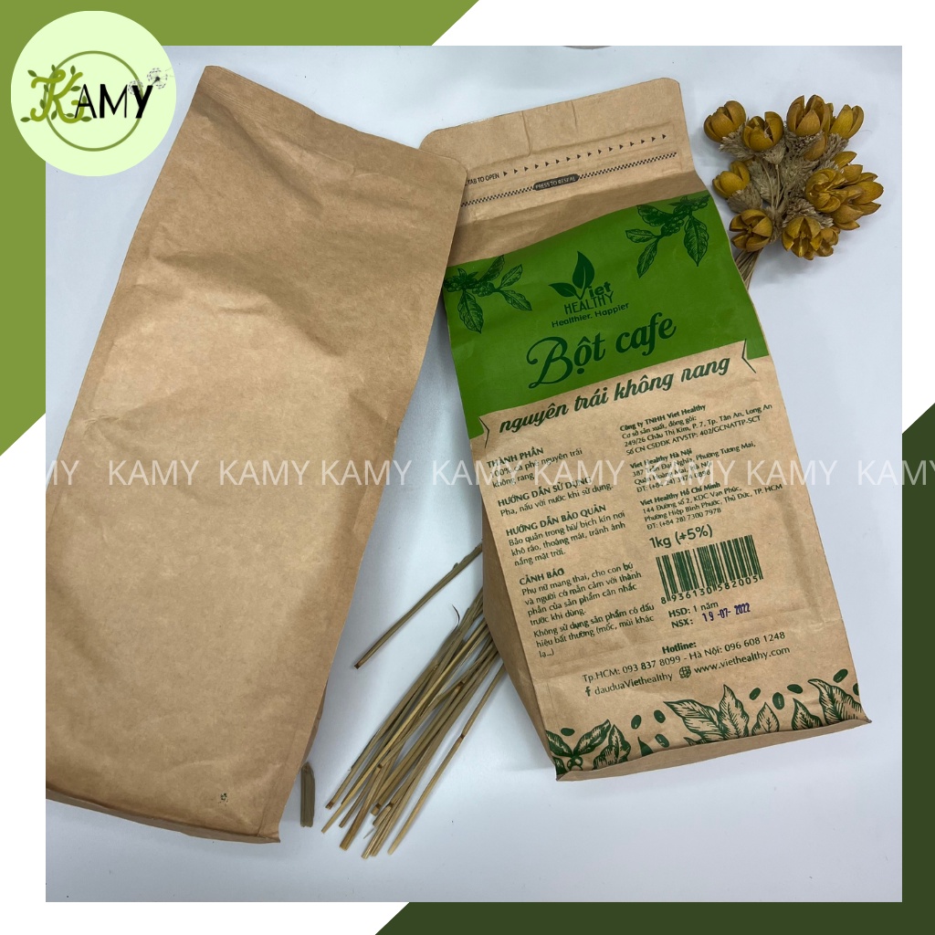 Bột Cafe Nguyên Trái Không Rang Viethealthy Thải Độc Đại Tràng, Enema Coffee Thải Độc Gan Túi 0.5-1kg