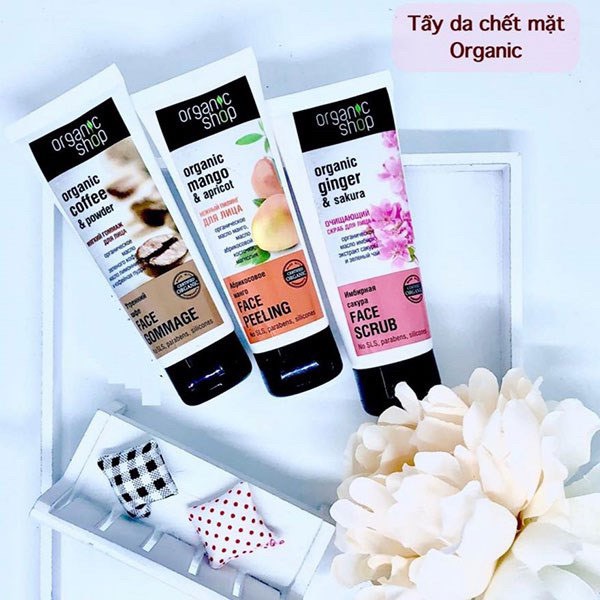 Tẩy tế bào chết/ tẩy da chết cho da mặt Organic Shop Coffee / Ginger & Sakura / Mango & Apricot Face scrub Pelling 75ml