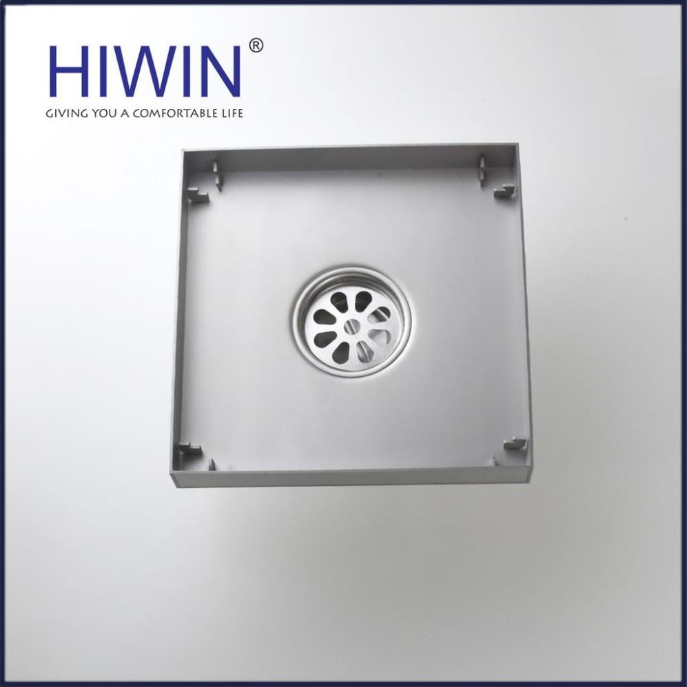 Phễu ga thoát sàn chống mùi hôi inox 304 mặt mờ kích thước 200x200mm HIWIN FD-T11