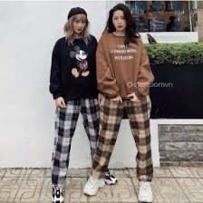 Quần dài kẻ caro ô to màu nâu và đen unisex - Culottes suông ống rộng, pants cá tính hàn quốc phong cách ulzzang