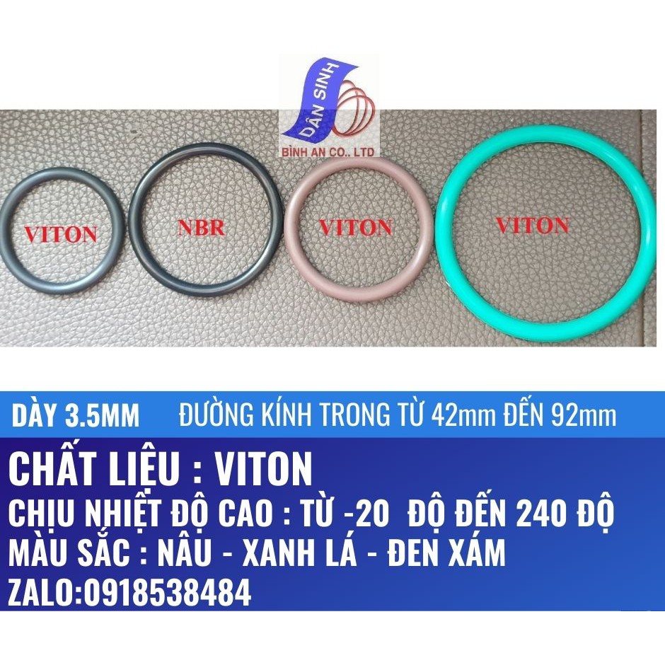 Dày 2mm, Đường kính trong Từ 4mm đến 22mm ,Gioăng VITON/FKM chịu nhiệt cao