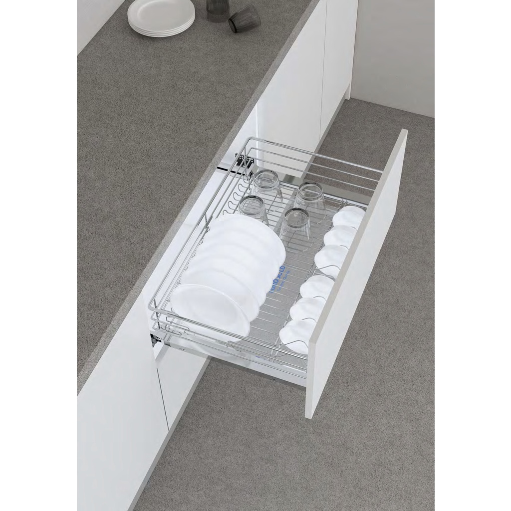 EUROGOLD - Giá xoong nồi/bát đĩa inox nan âm tủ, gắn cánh, ray giảm chấn EG61/EG62