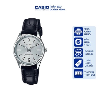 Đồng hồ nữ casio ltp-v005l-7b, đồng hồ chính hãng, dây da đen, mặt trắng