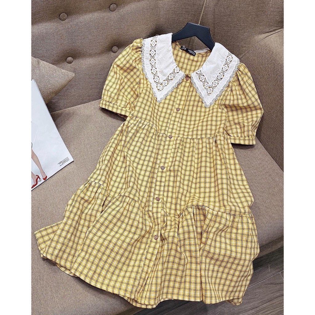 Đầm suông, váy babydoll tay ngắn phối cổ sen tiểu thư, váy thiết kế nữ đủ size, phong cách mùa hè trẻ trung, nữ tính