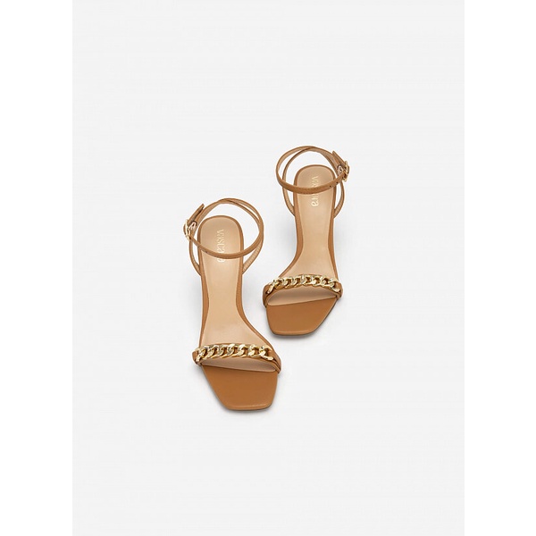 Vascara GIÀY SANDAL ANKLE STRAP QUAI NGANG KHÓA MẮT XÍCH KIM LOẠI - SDN 0710 - MÀU NÂU SÁNG