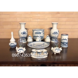 Combo đồ thờ sen men rạn gốm Bát Tràng