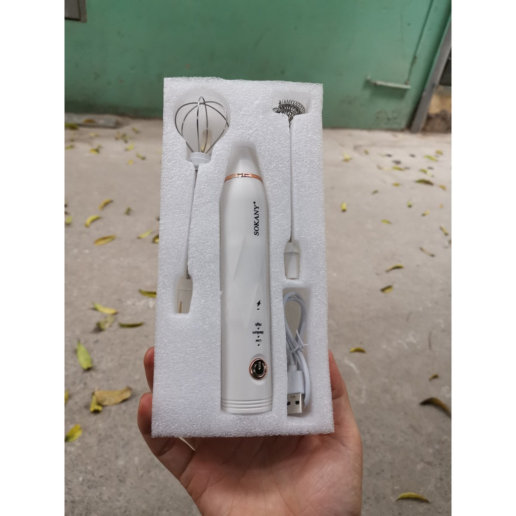 Máy đánh bọt cafe trứng cầm tay mini Sokany sử dụng pin sạc cao cấp Nobihome,máy đánh trứng cafe cầm tay mini