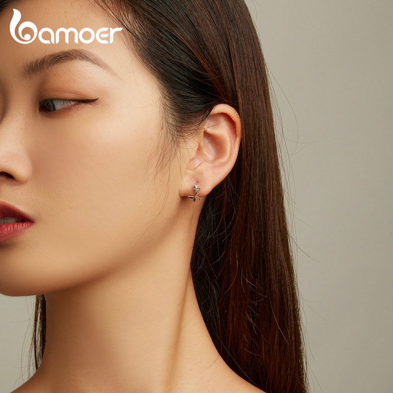 BAMOER Bông Tai bạc 925 HìNh MặT Trăng Ngôi Sao ThờI Trang