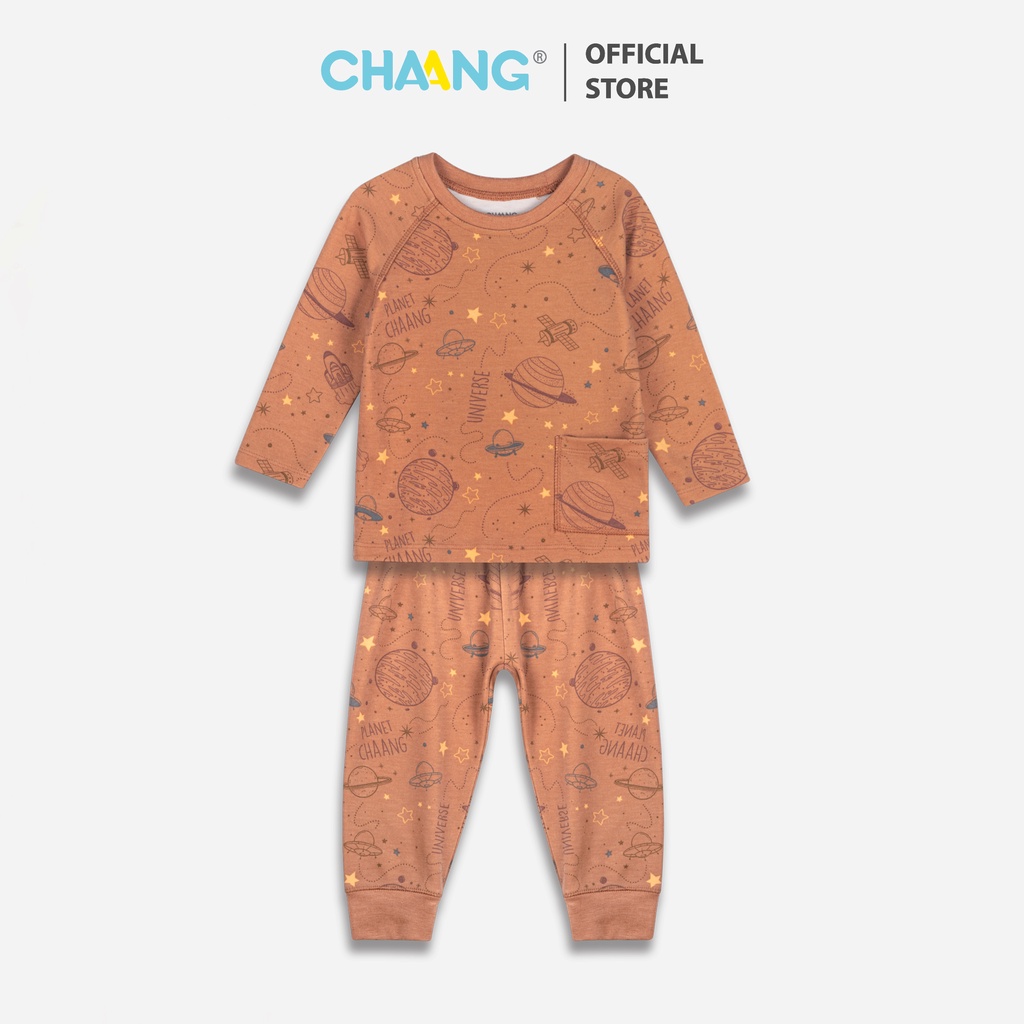 [CHAANG] Bộ dài tay raglan Cosmos phi thuyền nâu