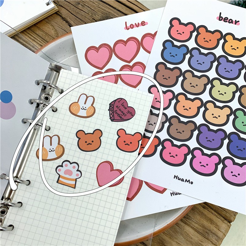 Set 5 Tờ Sticker Dễ Thương Thỏ/Gấu/Paws/Trái Tim Clovershop68