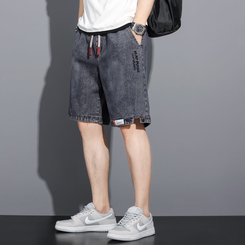 Quần short nam jean Bigsize Quần đùi dáng suông ngố cạp chun lưng thun màu xanh mùa hè Phong cách Hàn Quốc Thời Trang cao cấp đẹp